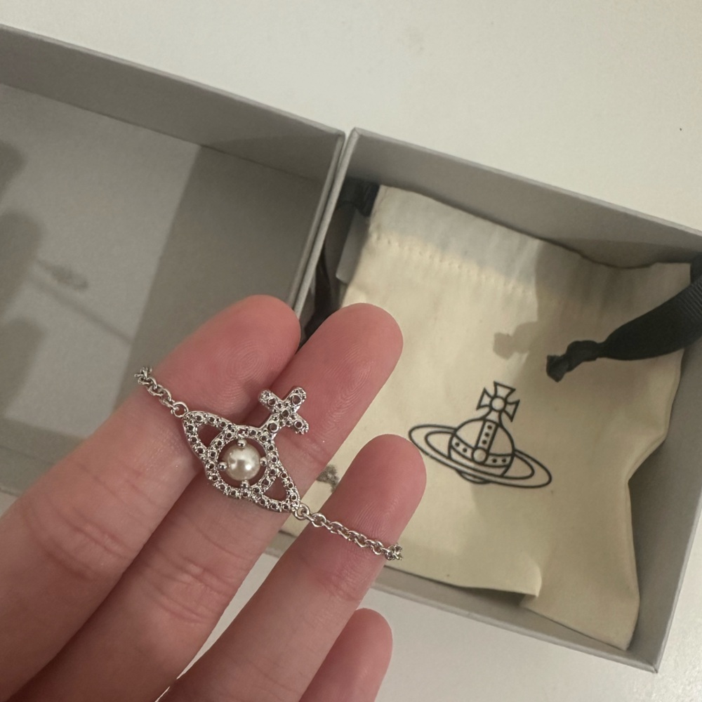 Vivienne Westwood Silver Bracelet with Pearl and Cross